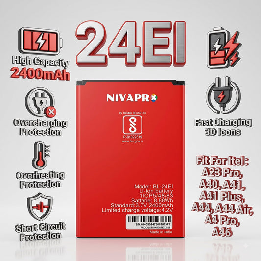 BL-24EI Original Battery for Itel A23 Pro, A40, A41, A41 Plus, A44, A44 Air, A44 Pro, and A46 2400mAh with warranty by NIVAPRO