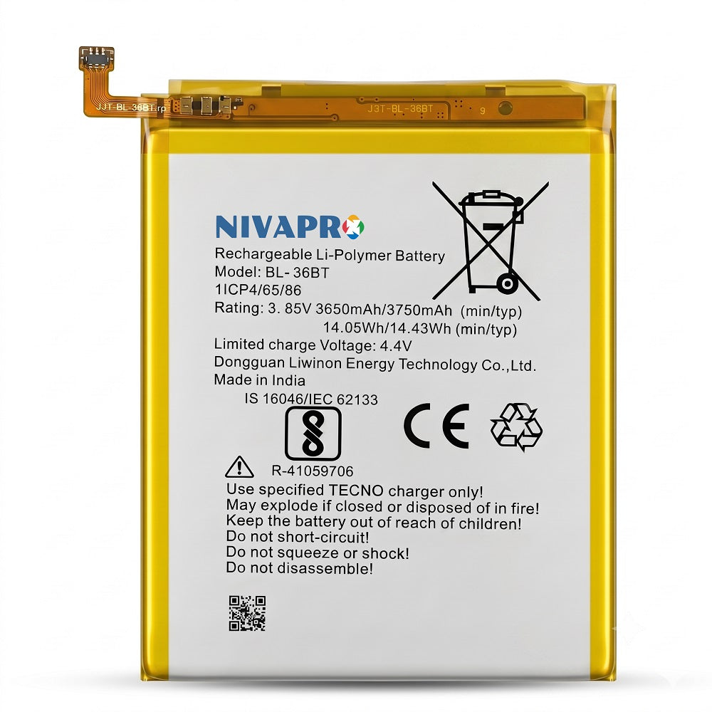 NIVAPRO BL36BT Original for Techno Air 2 Plus Compatible 3750mAh with 6 Months Warranty