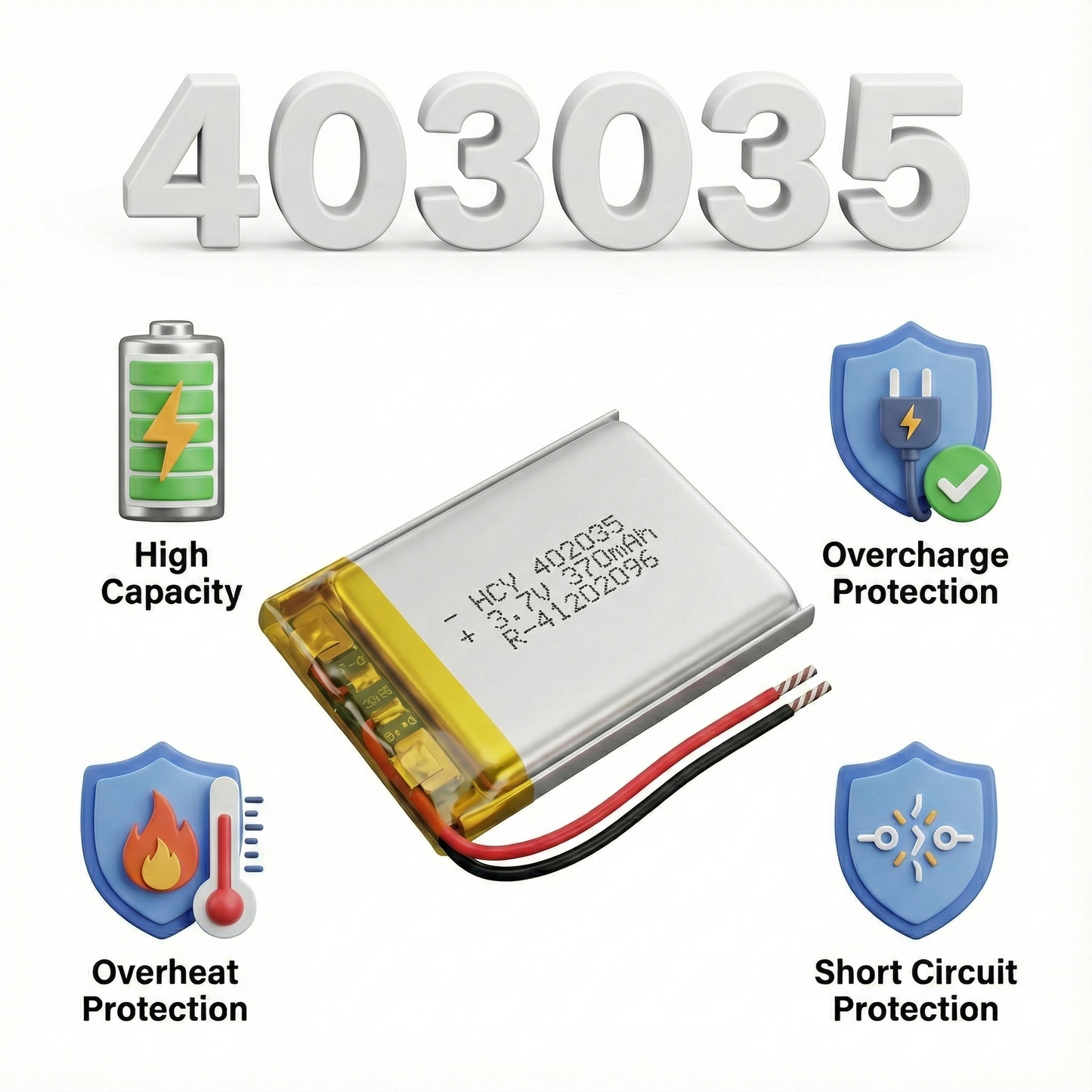 403035 370mAh Rechargeable Li-Po Battery – Micro Slim Lithium Polymer 3.7v