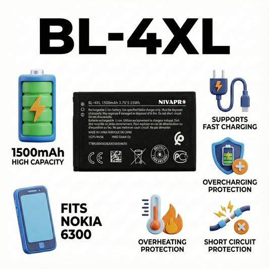NIVAPRO Mobile Battery For NOKIA BL-4XL, NOK 6300 / NOK 8000 1500mAh