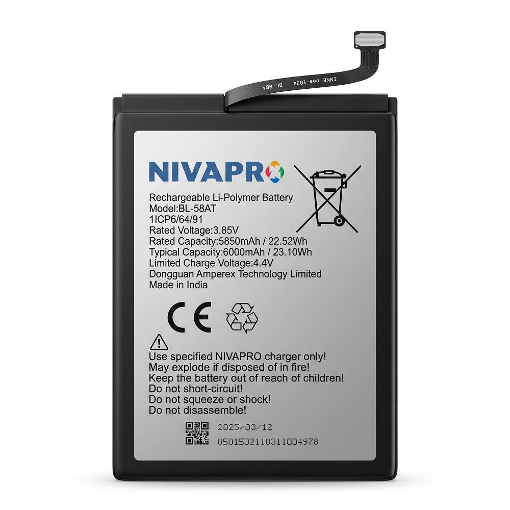 BL58AT Original Mobile Battery Compatible for Tecno Tecno Pouvoir 3 Plus, Spark power 6000mAh with 6 months Warranty