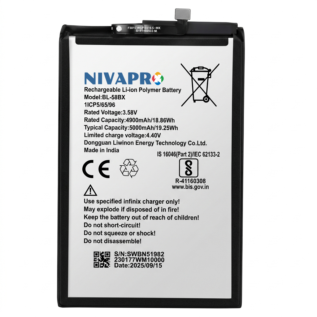 NIVAPRO BL58BX Original Mobile Battery for INFINIX Hot 9 Play, X650, X650C, X650B, X650D, X680 BL-58BX Compatible 6000mAh with Warranty by NIVAPRO