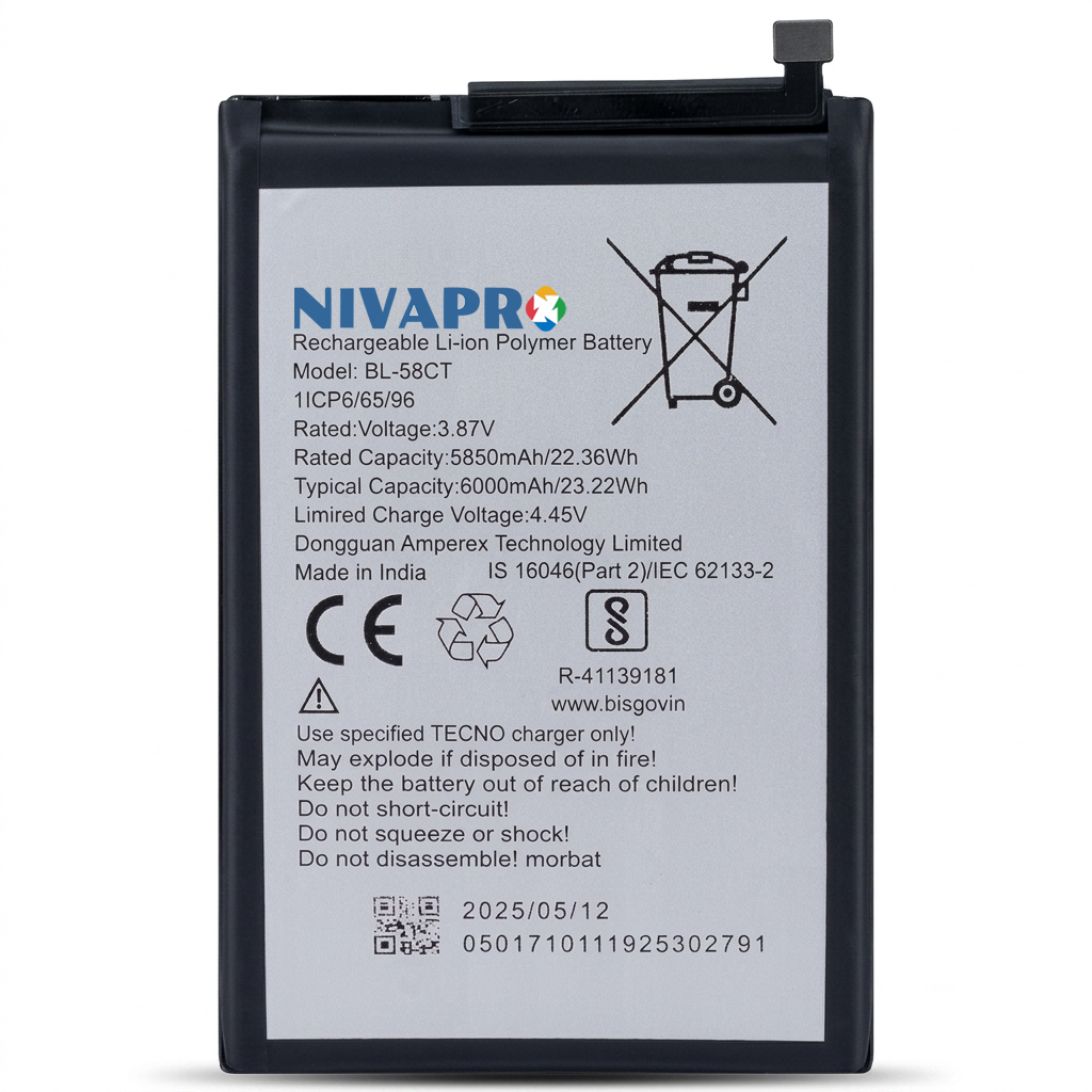 BL-58CT Compatible for Tecno Spark 7 Pro, KF6, KF6P, KF6J, KF8 6000mAh with Warranty by NIVAPRO