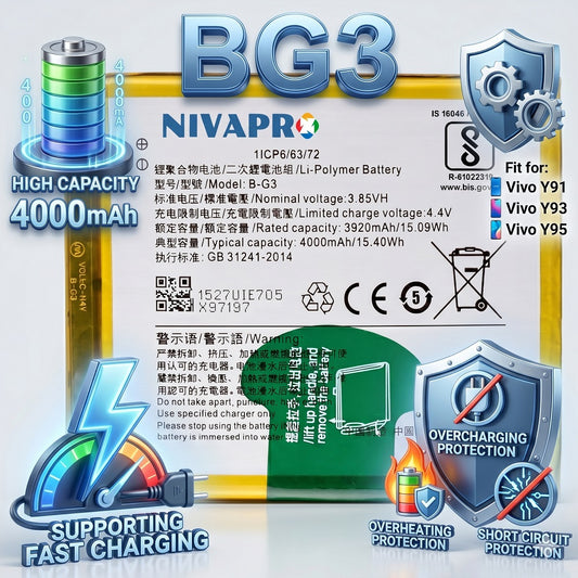 B-G3, BG3 for vivo Y91, Y93, Y95 4000mAh Battery with warranty by NIVAPRO