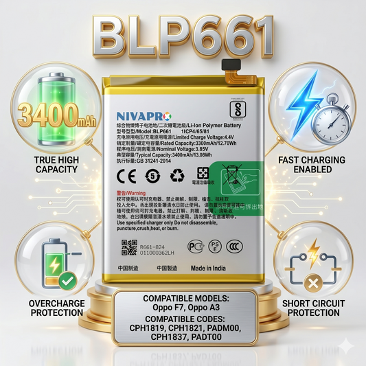 BLP661 for Oppo F7 / A3 /CPH1819 / CPH1821 / PADM00 / CPH1837 / PADT00 3400mAh Battery with warranty by NIVAPRO