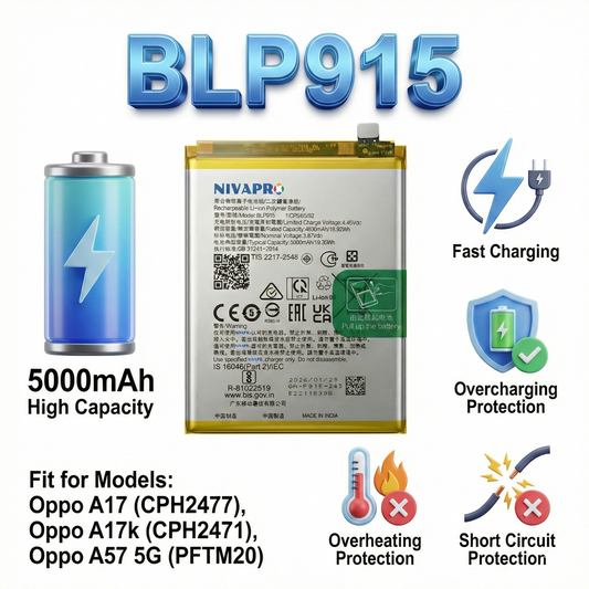 BLP915 fo Oppo A17, | A17k | A57 5G (PFTM20) by NIVAPRO 5000mAh Battery