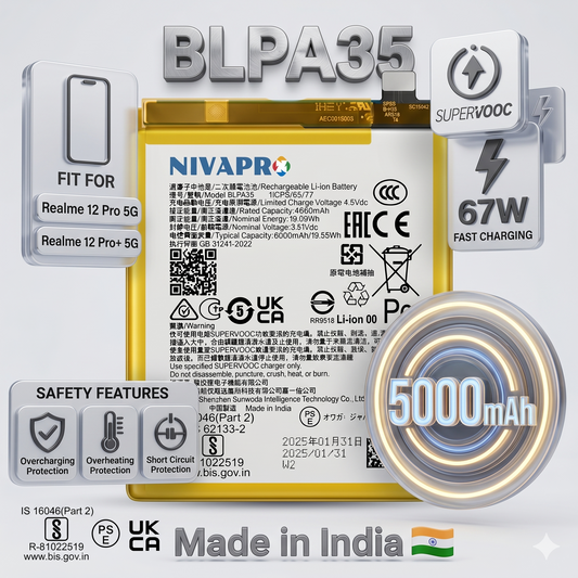 Original BLPA35 for Realme 12 Pro 5G and Realme 12 Pro+ 5G 5000mAh Battery with warranty by NIVAPRO