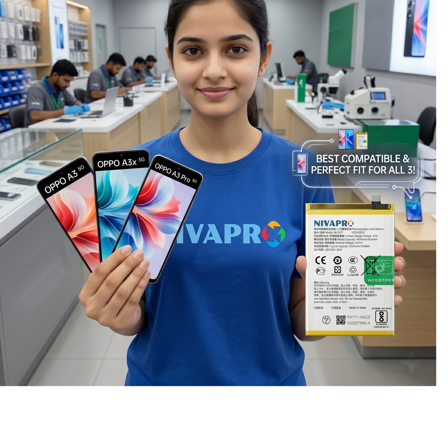 Original BLPA77 for Oppo A3 5G | Oppo A3x 5G | Oppo A3 Pro 5G 5100mAh Battery with warranty by NIVAPRO