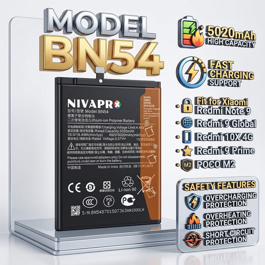 BN54 for Xiaomi Redmi Note 9, Redmi 9 Global, Redmi 10X 4g, Redmi 9 Prime, POCO M2 with Warranty by NIVAPRO 5020mAh