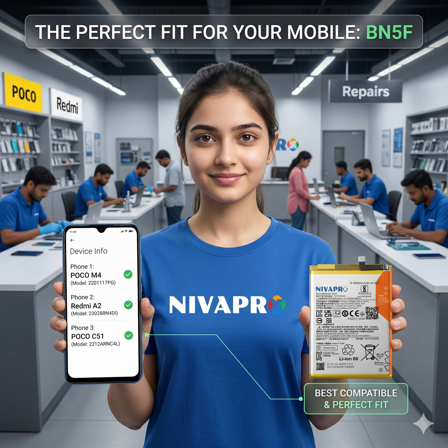 BN5F for Xiaomi Redmi POCO M4 | Redmi A2 | POCO C51 with Warranty by NIVAPRO 5000mAh