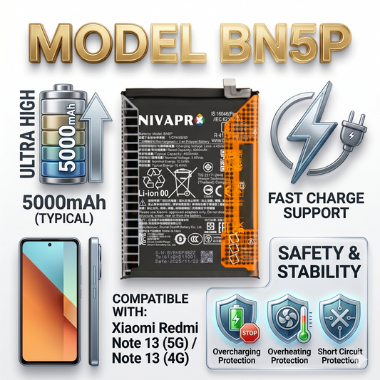 BN5P for Xiaomi Redmi Note 13 5G and Redmi Note 13 4G with Warranty by NIVAPRO 5000mAh