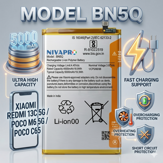 BN5Q for Redmi 13C 5G, Poco M6 5G, and Poco C65 with Warranty by NIVAPRO 5000mAh
