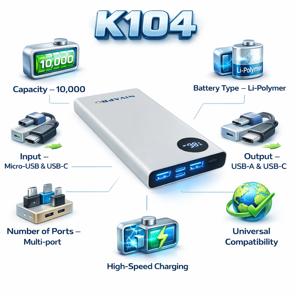 Compact and reliable power bank K104 White