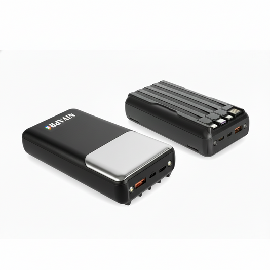 20000mAh Portable Power Bank with 22.5W Ultra Fast Charging, LED Digital Display, Multi-Port USB-A and Type-C Output, All Types of Cables inbuilt, no Extra Charging Cable Required by NIVAPRO