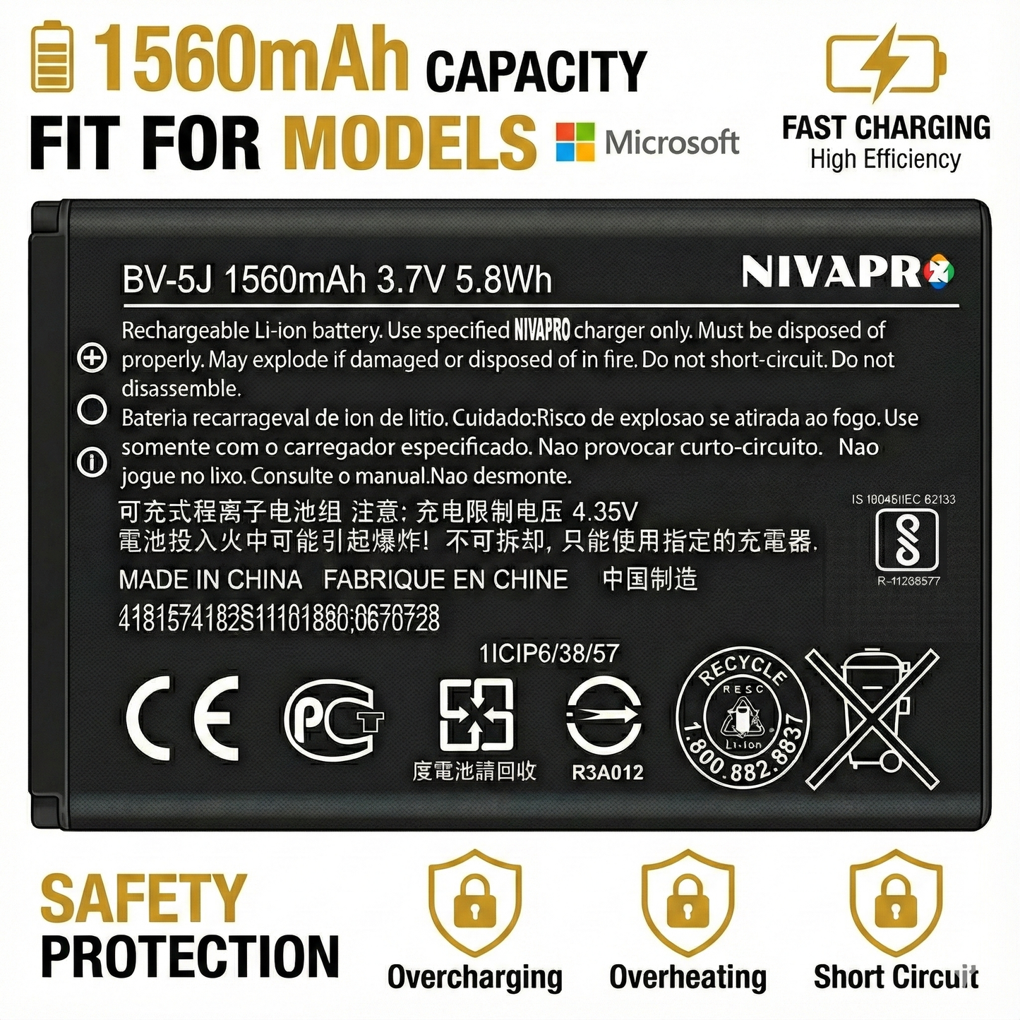 BV-5J Original Battery for Nokia Lumia 435 & Lumia 532 (1560mAH) Battery with Warranty by NIVAPRO