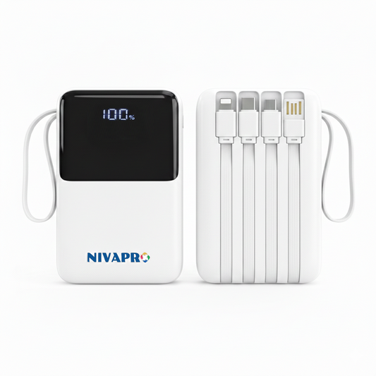 NIVAPRO 10000mAh Power Bank with 22.5W ultrafast Charging, Pass-Through Support, in-Built connectors, Airline Approved, Digital% Display. (Copy)