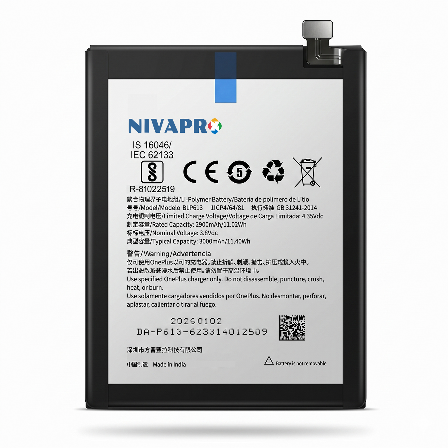 Original BLP613 for Oneplus 3 A3003, A3000, SM-A3000 3000mAh Battery with warranty by NIVAPRO