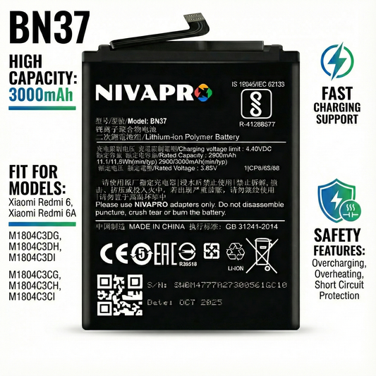 NIVAPRO BN37 Battery Compatible with Xiaomi Redmi 6 / Redmi 6A 3000mAh
