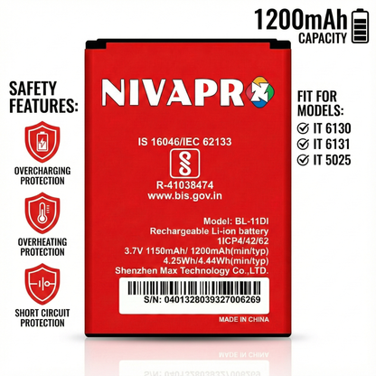 NIVAPRO BL-11DI FOR ITEL Mobile Battery, 1200mAh, 3.7V