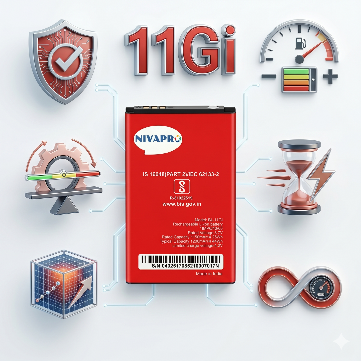 Original BL-11Gi Battery  for ITEL 11 Gi, 1200mAh by NIVAPRO