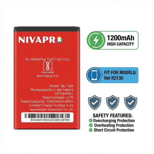 NIVAPRO BL-12AI FOR ITEL Mobile Battery, 1200mAh, 3.7V