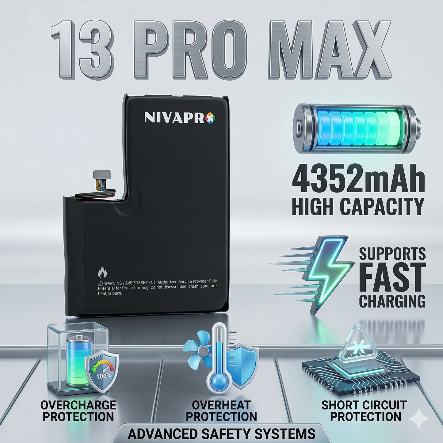 13 Pro Max Iphone 4352mAh battery compatible by NIVAPRO with warranty