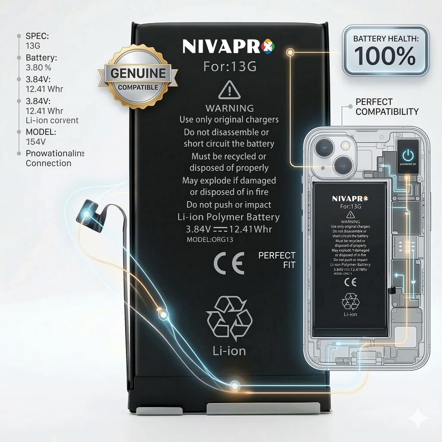 13  Iphone battery 3227mAh  compatible by NIVAPRO with warranty