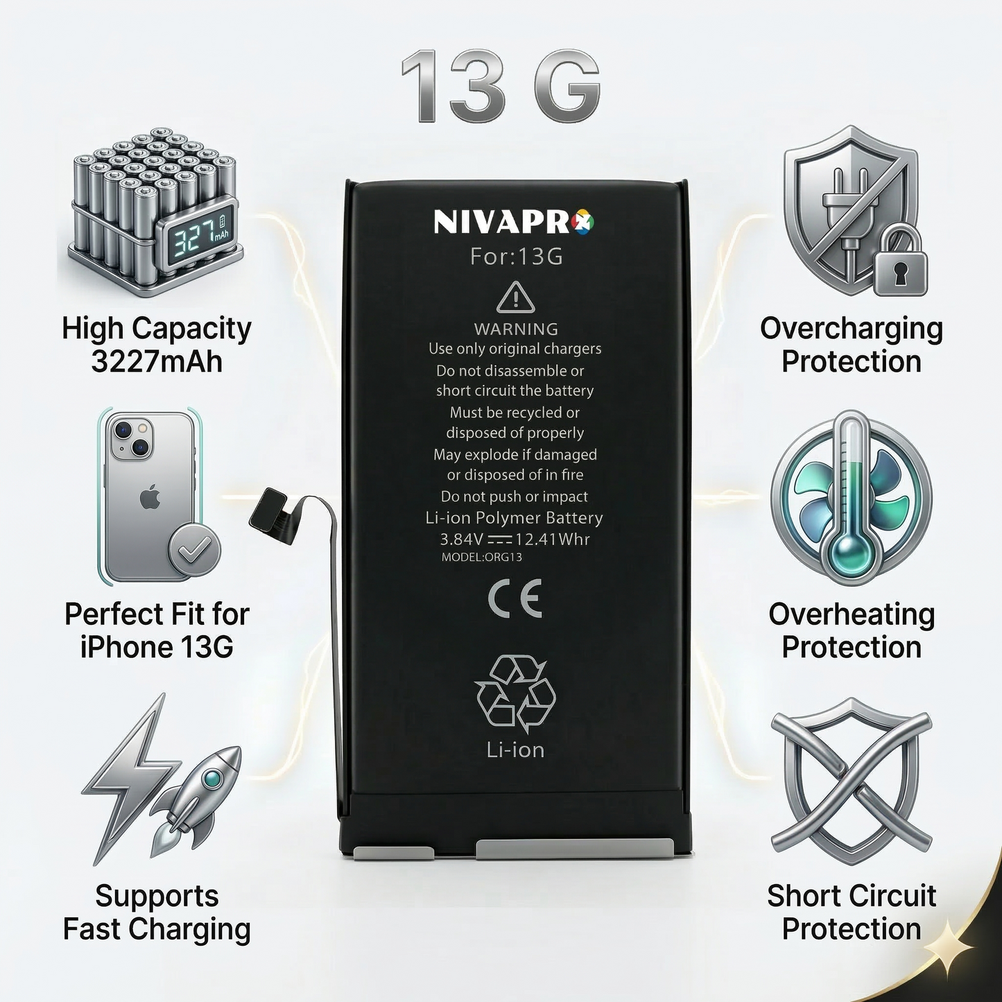 13  Iphone battery 3227mAh  compatible by NIVAPRO with warranty