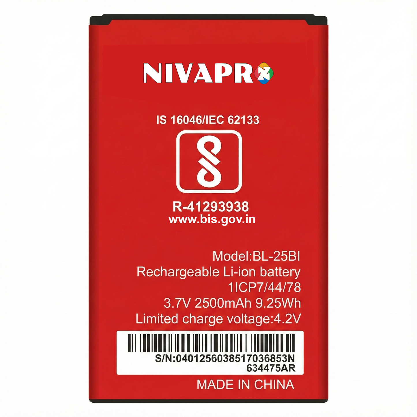 NIVAPRO BL-25BI FOR ITEL It5600,It5606, It Power 400, It5620, It5616,It5622, It5602  2500mAh, 3.7v