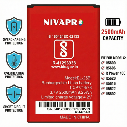 NIVAPRO BL-25BI FOR ITEL It5600,It5606, It Power 400, It5620, It5616,It5622, It5602  2500mAh, 3.7v