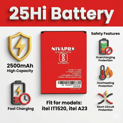 NIVAPRO BL-25HI Battery FOR IT 1520 & A23, 2500mAh