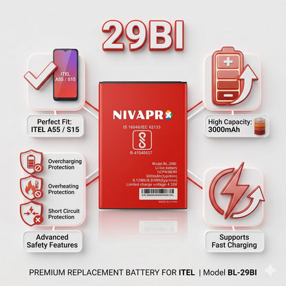BL-29BI Battery for ITEL A55 / S15  3000mAh with warranty by NIVAPRO