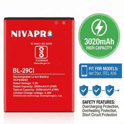NIVAPRO BL-29CI FOR ITEL A36 3020mAh, 3.7v
