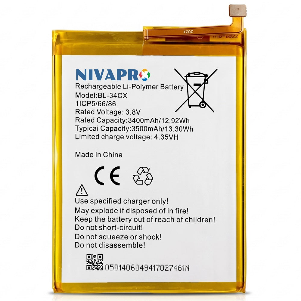 NIVAPRO BL34CX Original for Infinix Smart 3 Plus (X627) Compatible 3500mAh with 6 Months Warranty