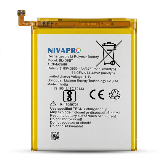 NIVAPRO BL36BT Original for Techno Air 2 Plus Compatible 3750mAh with 6 Months Warranty