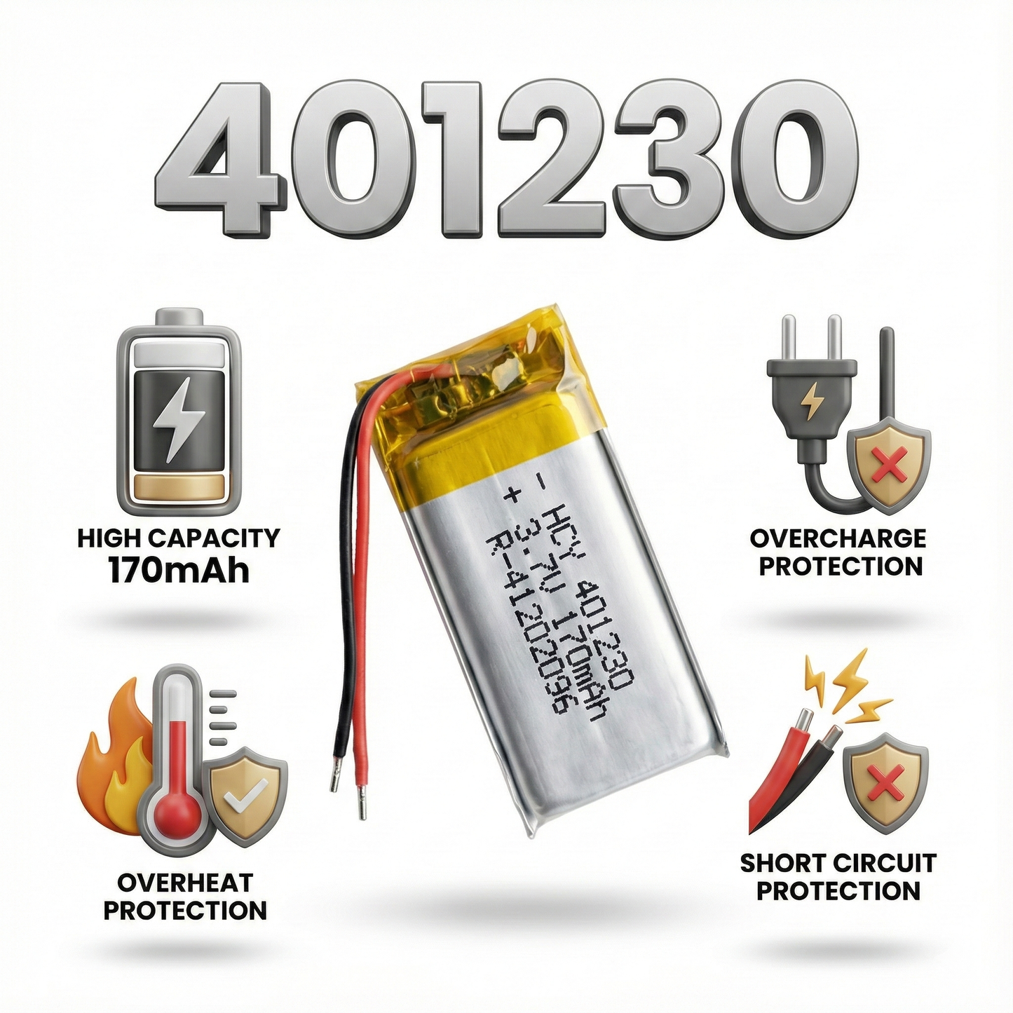 401230 3.7V Rechargeable Li-Po Battery – Micro Slim Lithium Polymer Cell