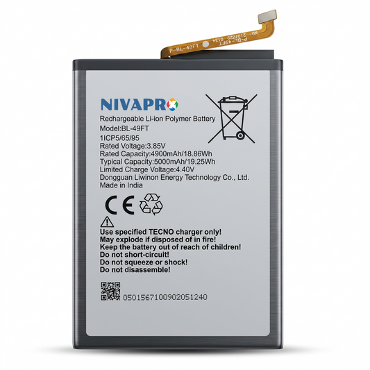 NIVAPRO BL49FT Original for Tecno Spark Go 2020, Tecno Spark 5, Tecno Camon 15, Tecno Pop 4  Compatible 5000mAh with Warranty