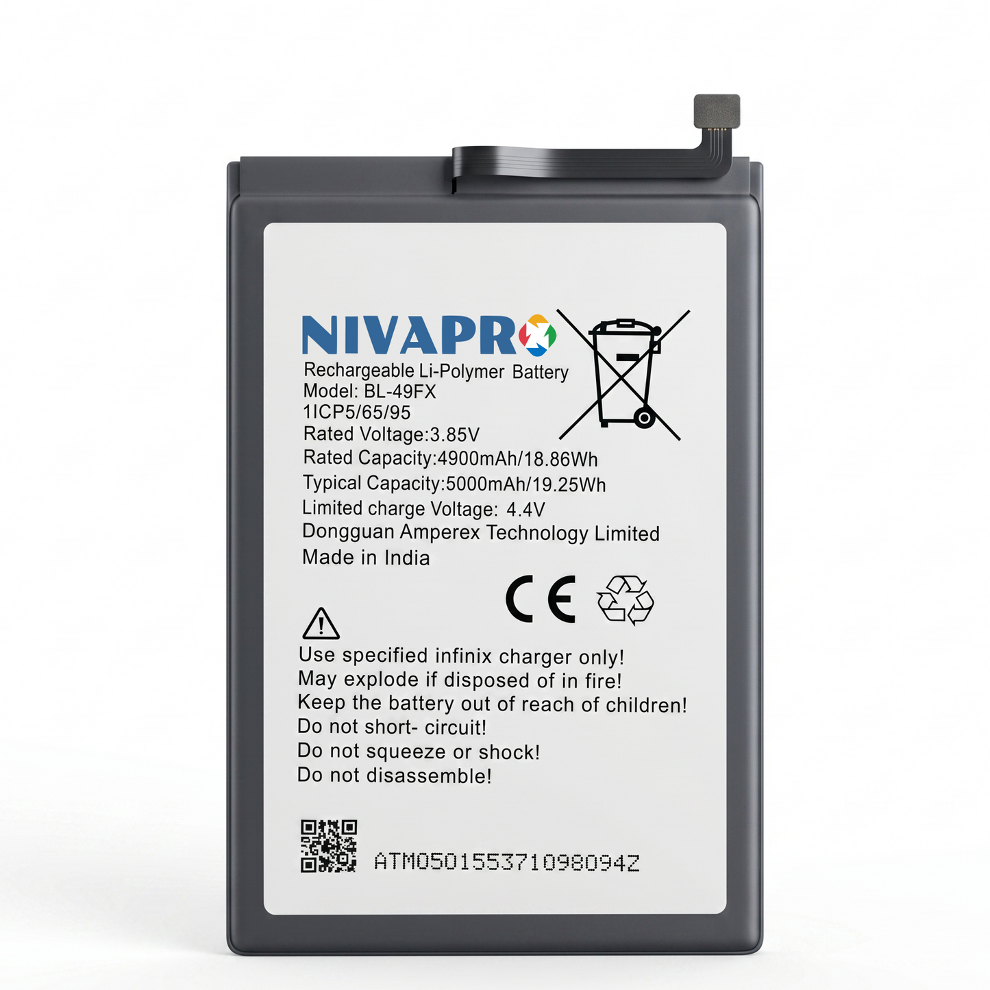 NIVAPRO BL49FX Original for HOT8 & X650C,X650B, X650D, HOT 8 LITE & X650, HOT 9 & X655C, X655, X655D, HOT 9 PRO, X655 F, NOTE7 LITE, & X656, HOT 10 LITE, & X657B & SMART 5, X657, X657C  Compatible 5000mAh with Warranty