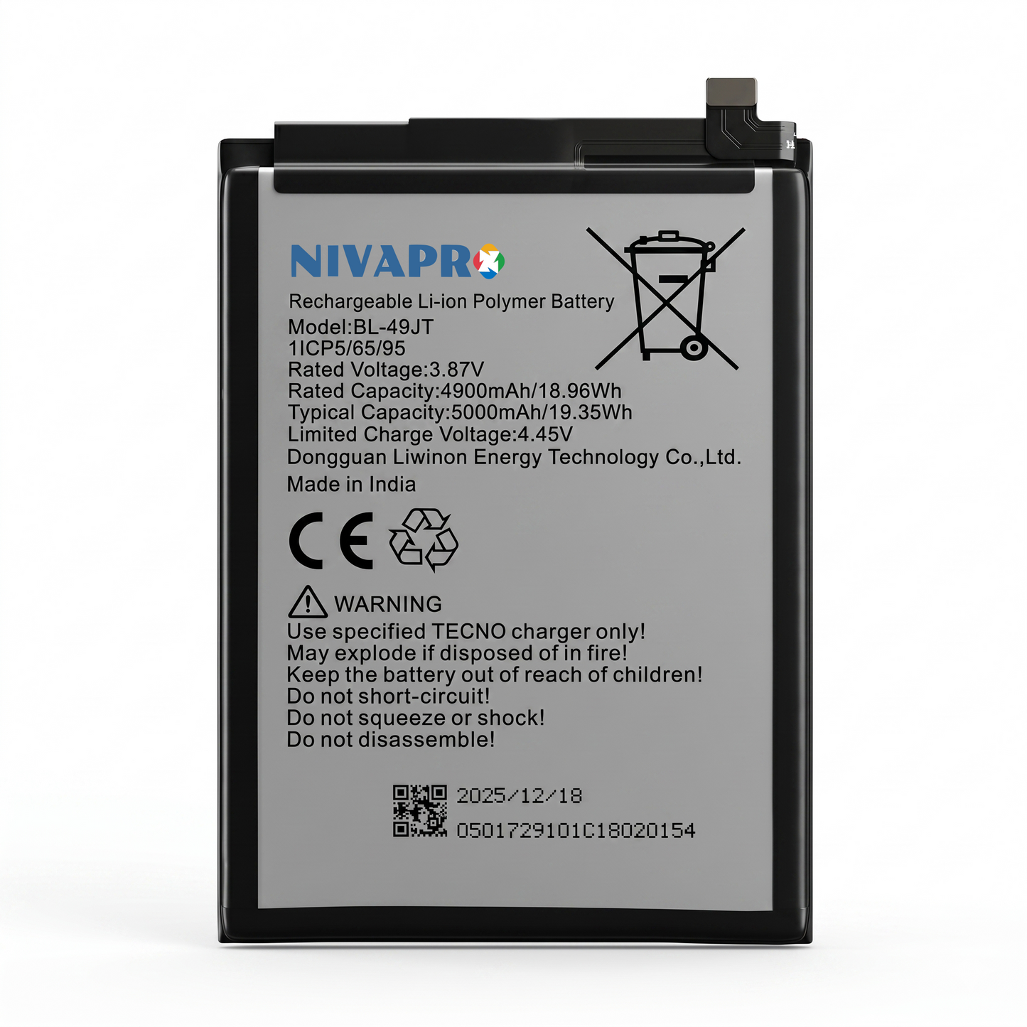 NIVAPRO BL49JT Original for Tecno Spark 17 Pro, CG8 & CG8h, Camon 18P Ch7 & Ch7n, Spark 8 Pro & KG8 Compatible 5000mAh with Warranty