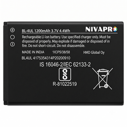 BL-4UL Original Battery for Nokia 3310(2017, 3G, 4G editions), Nokia 5310 (2020), Nokia 6310 (2021), Nokia 215 4G, Nokia 220 4G, Nokia 225,Asha 225,Asha 225 4G), and Nokia 230/230 Dual SIM, Nokia Asha 500, Asha 502, and Asha 503 with Warranty by NIVAPRO
