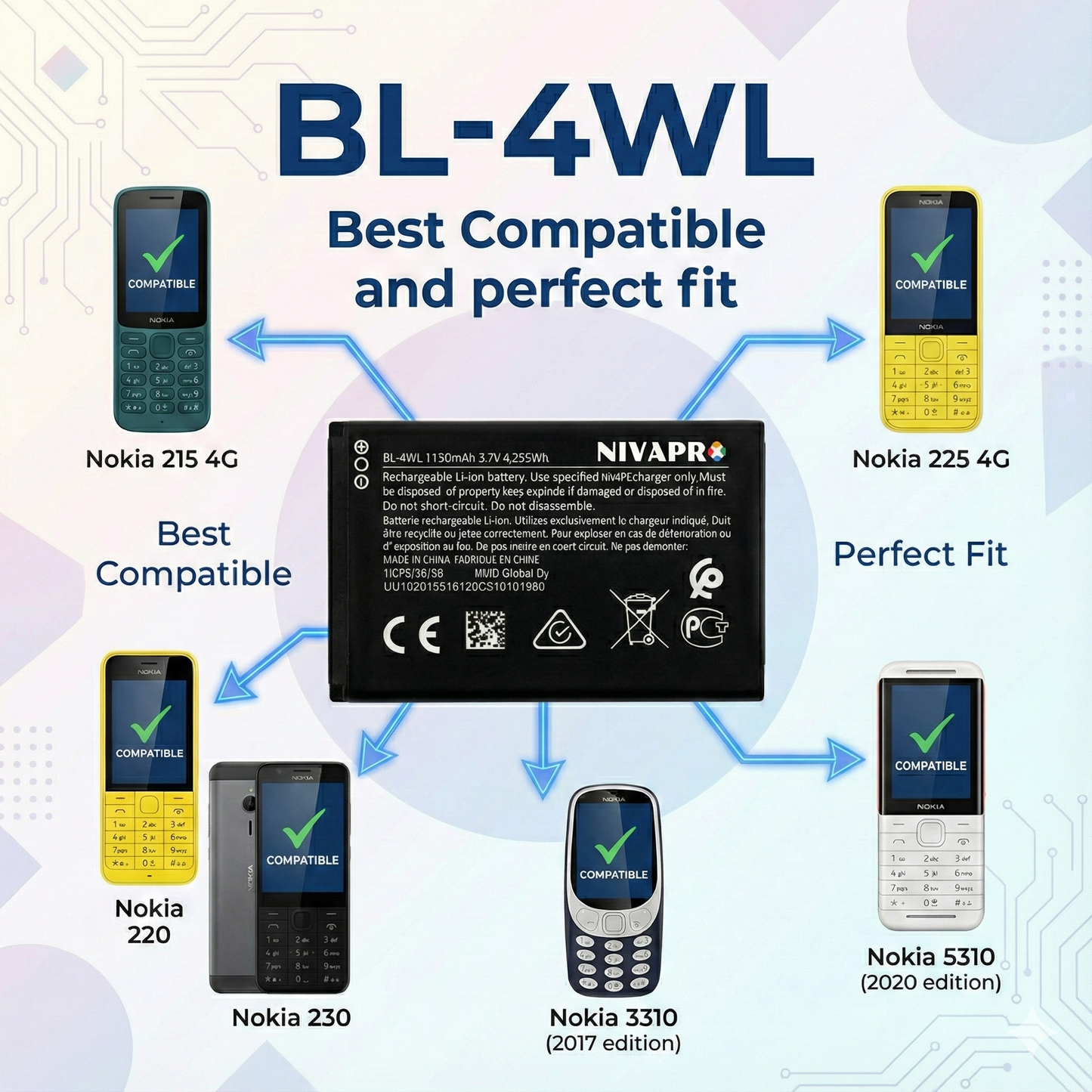 NIVAPRO Mobile Battery BL-4WL 1150mAh