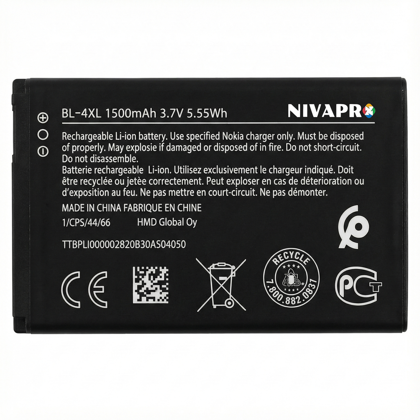 NIVAPRO Mobile Battery For NOKIA BL-4XL, NOK 6300 / NOK 8000  1500mAh