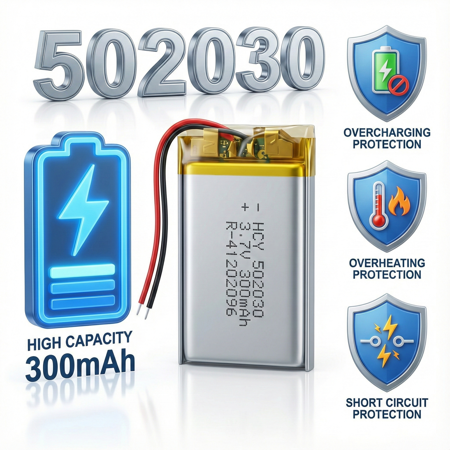 502030 Rechargeable Li-Po Battery – Micro Slim Lithium Polymer 3.7v