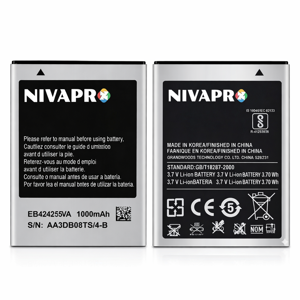 Original S-5222 Compatible for Samsung S-5222,S3353 S3850 Galaxy Chat Star 3 Duos EB-424255 Galaxy Chat Star 3 with 1000mAh 3.7v 3.70wh Battery by NIVAPRO