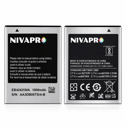Original S-5222 Compatible for Samsung S-5222,S3353 S3850 Galaxy Chat Star 3 Duos EB-424255 Galaxy Chat Star 3 with 1000mAh 3.7v 3.70wh Battery by NIVAPRO