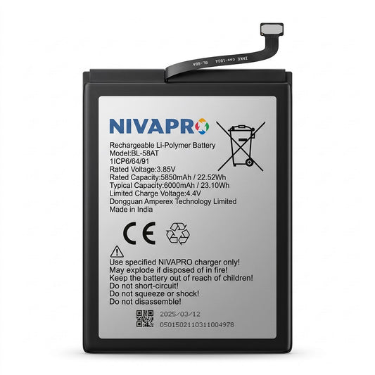 BL58AT Original Mobile Battery Compatible for Tecno Tecno Pouvoir 3 Plus, Spark power 6000mAh with 6 months Warranty