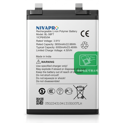 BL-58FT Compatible for  Tecno Pova 6 Pro 5G 6000mAh with Warranty  by NIVAPRO