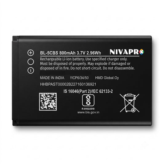 BL-5CBS Original Battery for Nokia 100 | 101 | 103 | 105 | 106 | 109 | 111 | 113 | 1000 | 1282 | 1616 | 1800 | C1-02 | X2-05 (800mAH) with Warranty by NIVAPRO