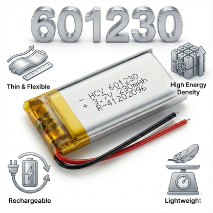 601230 3.7V Rechargeable Li-Po Battery – Micro Slim Lithium Polymer Cell