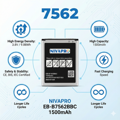 Galaxy Duos, Star Pro S7260, Galaxy Ace2, i8160, Galaxy S Duos &nbsp;S7562, Galaxy S Duos 7582, Galaxy J1 Mini Prime (2016), Galaxy V2 Compatible  1500mAh Battery by NIVAPRO